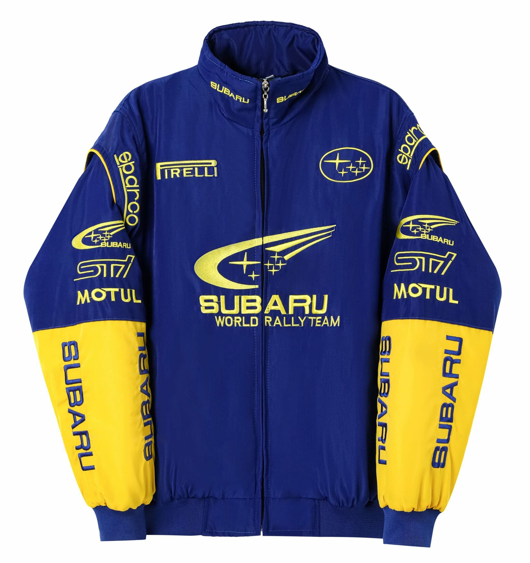 Chaqueta del Equipo de Rally Mundial Subaru – Abrigo con cremallera azul y amarillo Motorsport