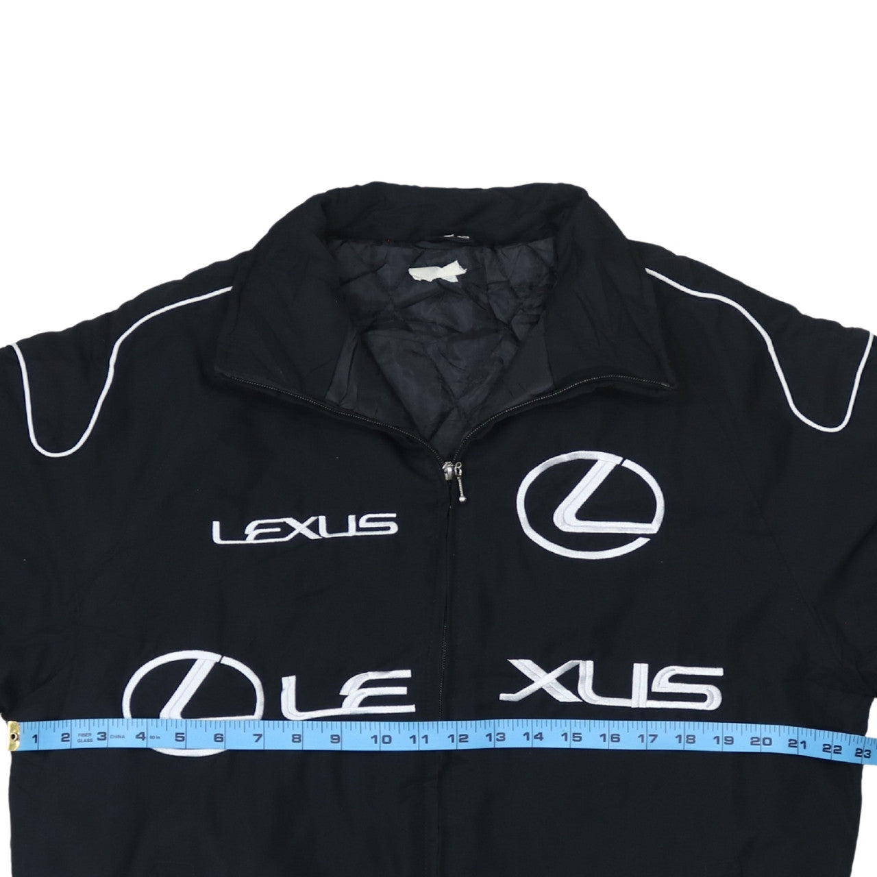 Chaqueta Nascar Lexus negra para hombre talla Large con logos bordados, cremallera frontal y bolsillos Bomber
