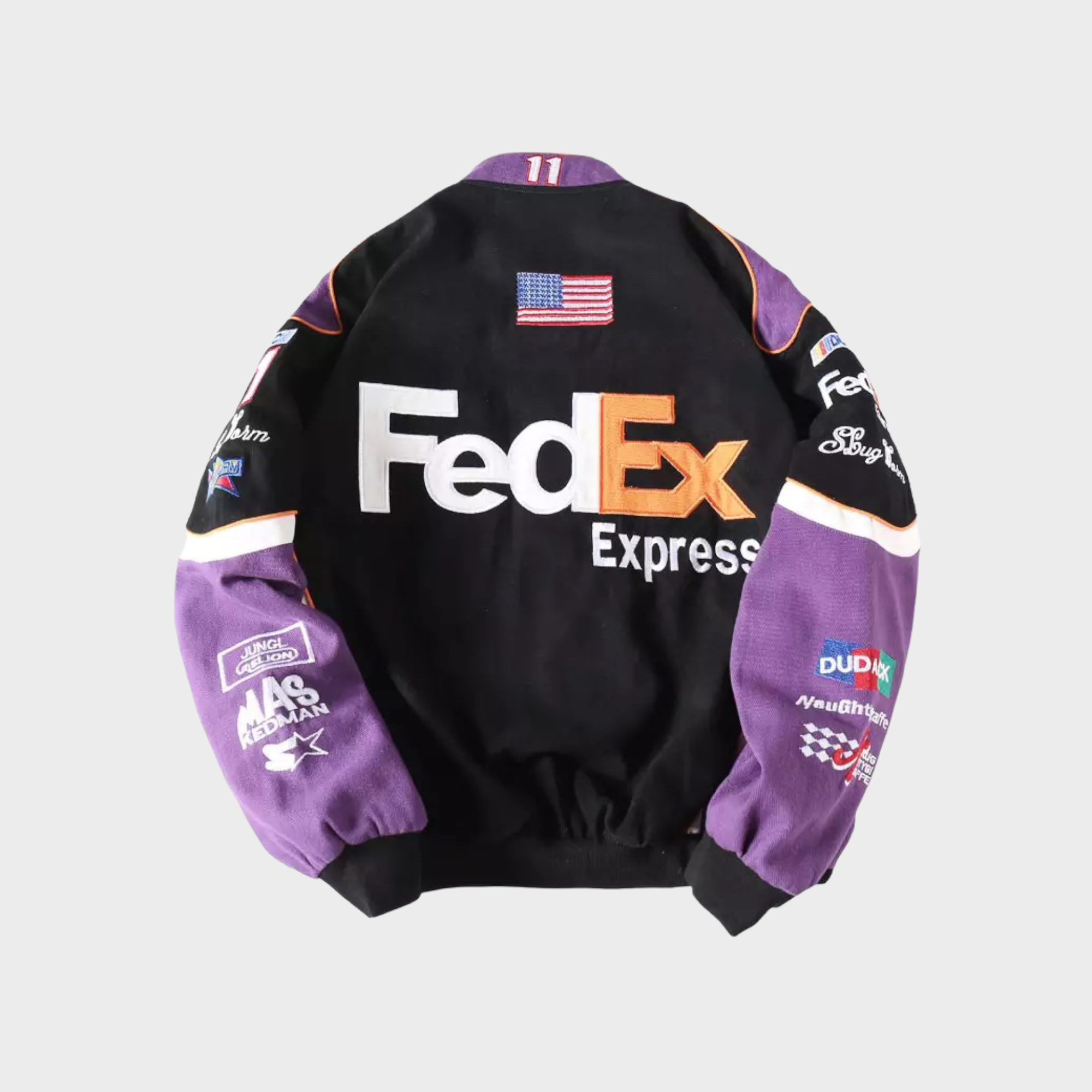 Chaqueta de Carreras FedEx Nascar – Abrigo Motorsport negro/púrpura bordado