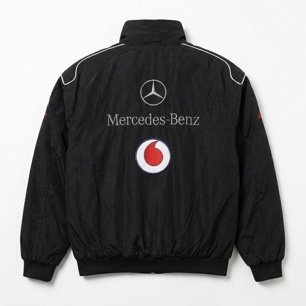 Chaqueta de Carreras Mercedes-Benz negra | Cremallera completa con cuello alto Motorsport