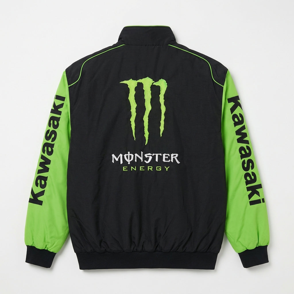 Chaqueta con cremallera del Equipo Kawasaki Monster Energy negra/verde | Bomber con logo del equipo Motocross