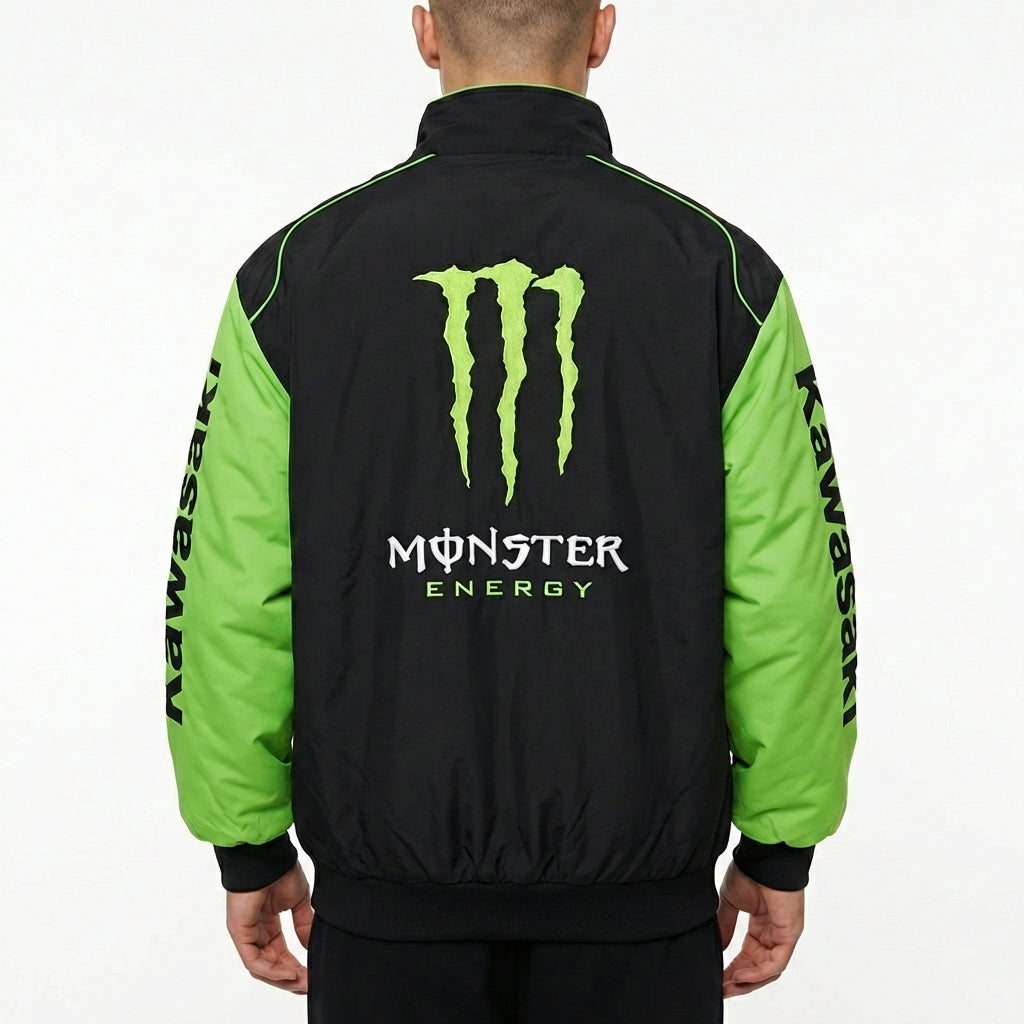 Chaqueta con cremallera del Equipo Kawasaki Monster Energy negra/verde | Bomber con logo del equipo Motocross
