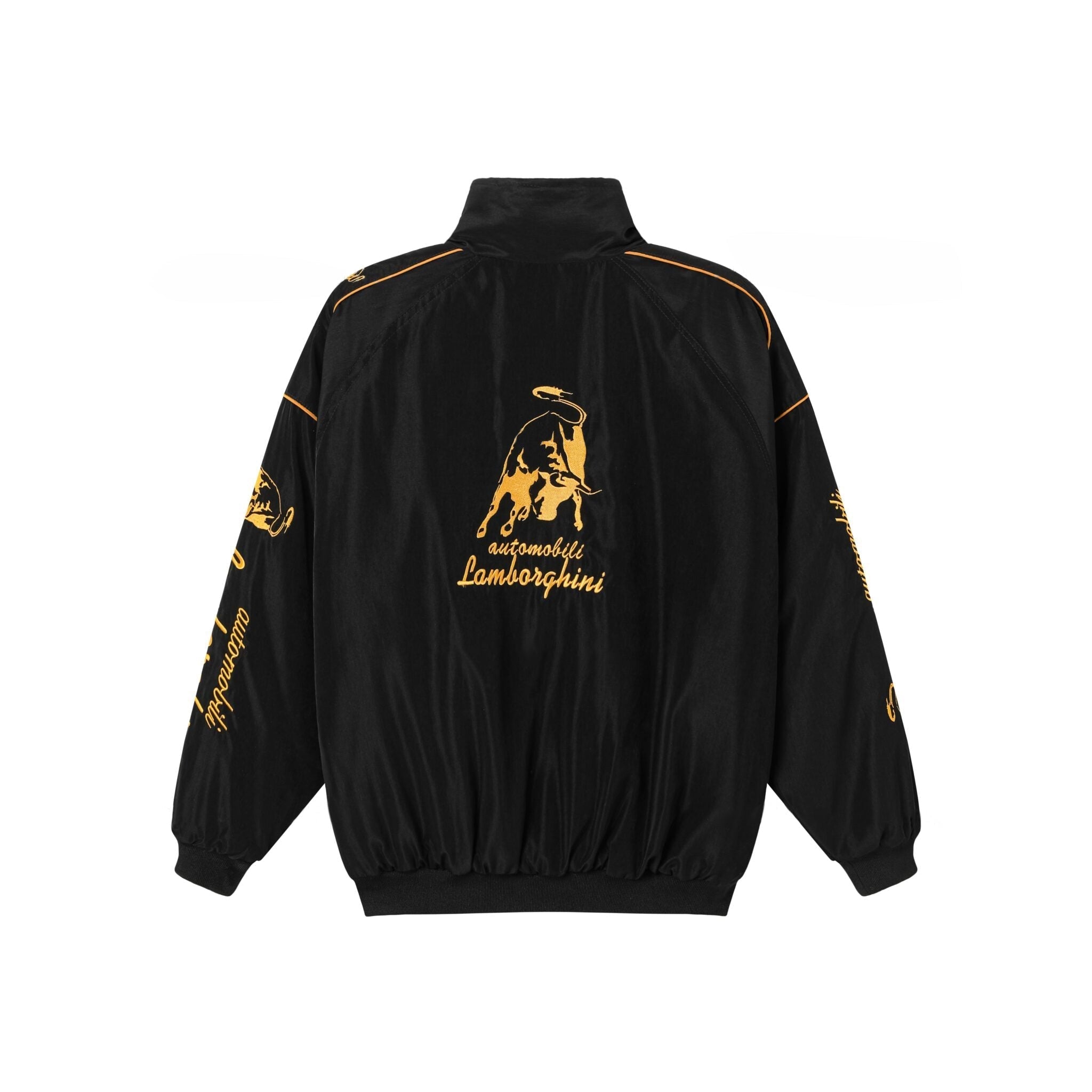 Chaqueta del Equipo de Carreras Lamborghini – Abrigo con cremallera Motorsport negro con logos bordados en dorado
