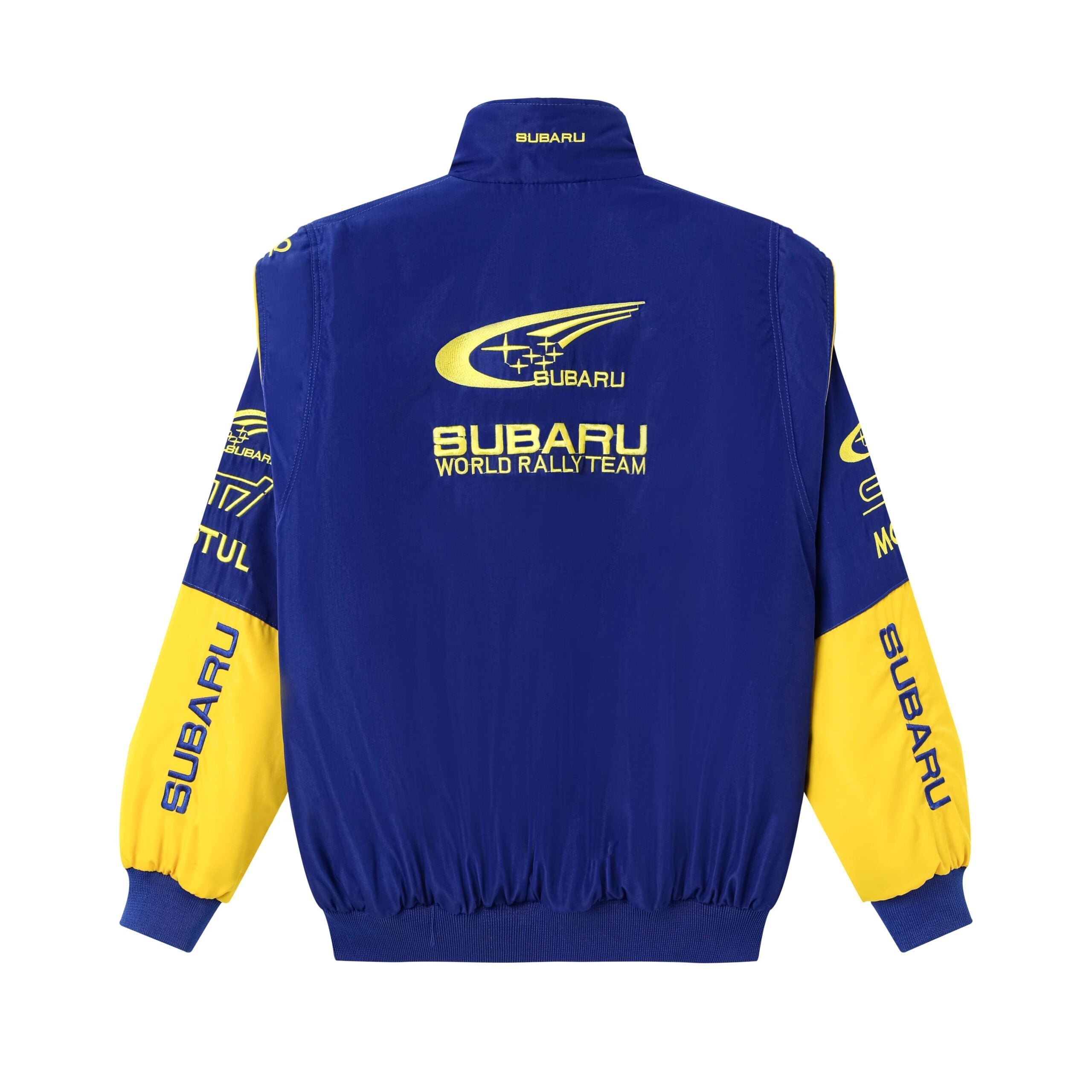 Chaqueta del Equipo de Rally Mundial Subaru – Abrigo con cremallera azul y amarillo Motorsport