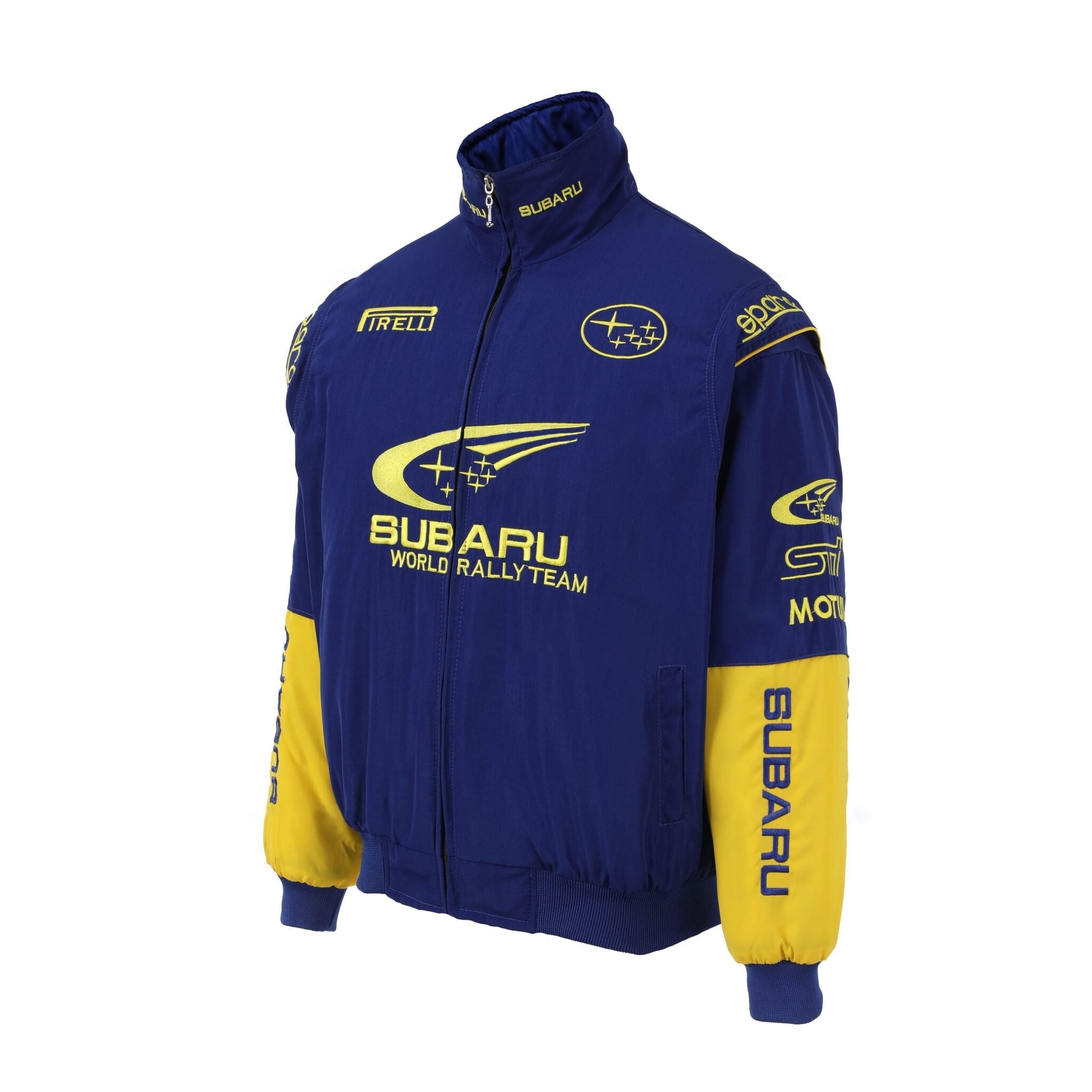 Chaqueta del Equipo de Rally Mundial Subaru – Abrigo con cremallera azul y amarillo Motorsport