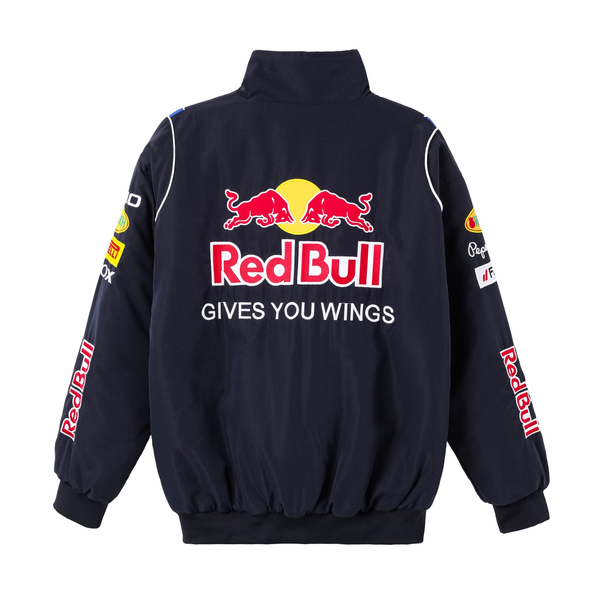 Chaqueta del Equipo de Carreras Red Bull Racing F1 – Bomber azul marino Motorsport con patrocinadores bordados