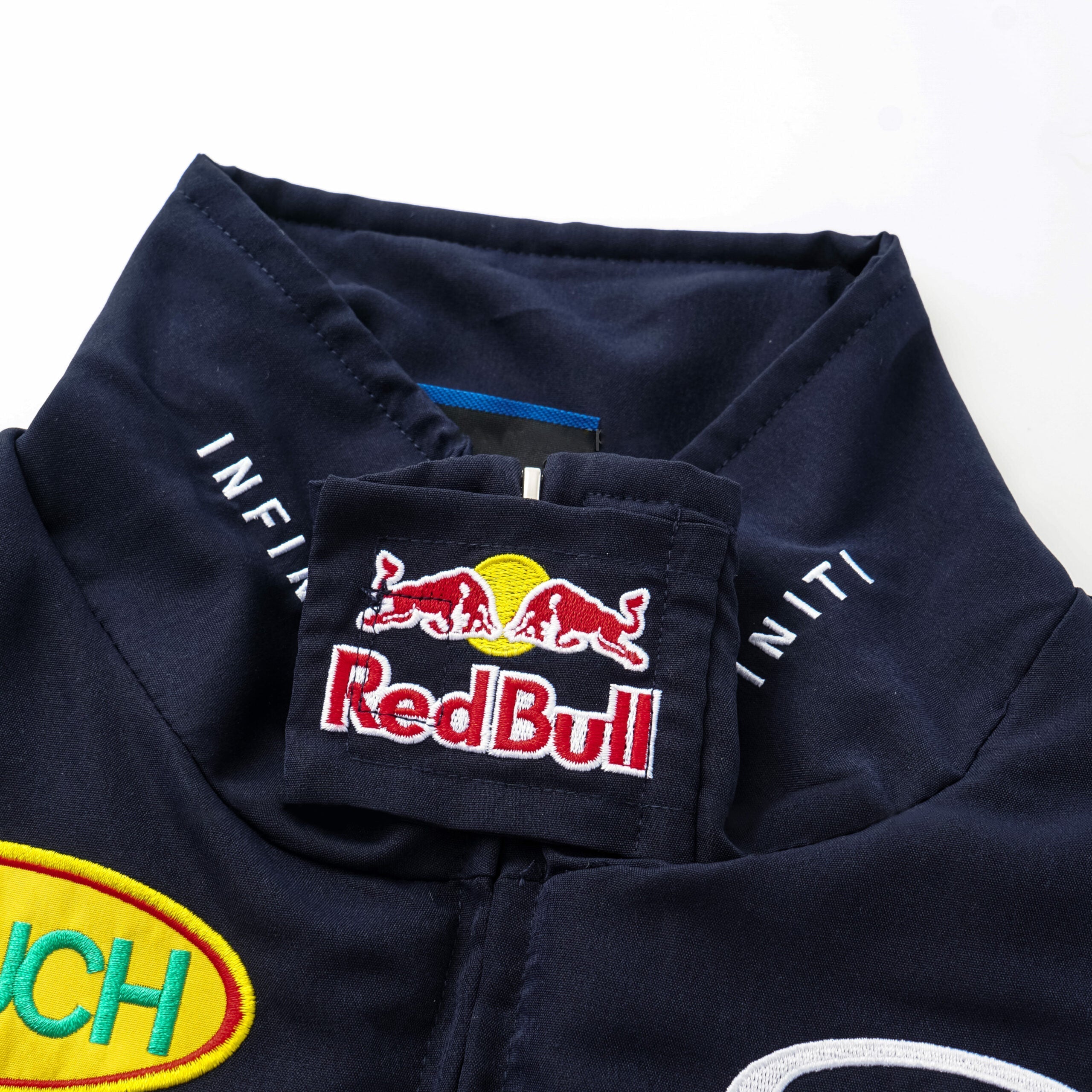 Chaqueta del Equipo de Carreras Red Bull Racing F1 – Bomber azul marino Motorsport con patrocinadores bordados