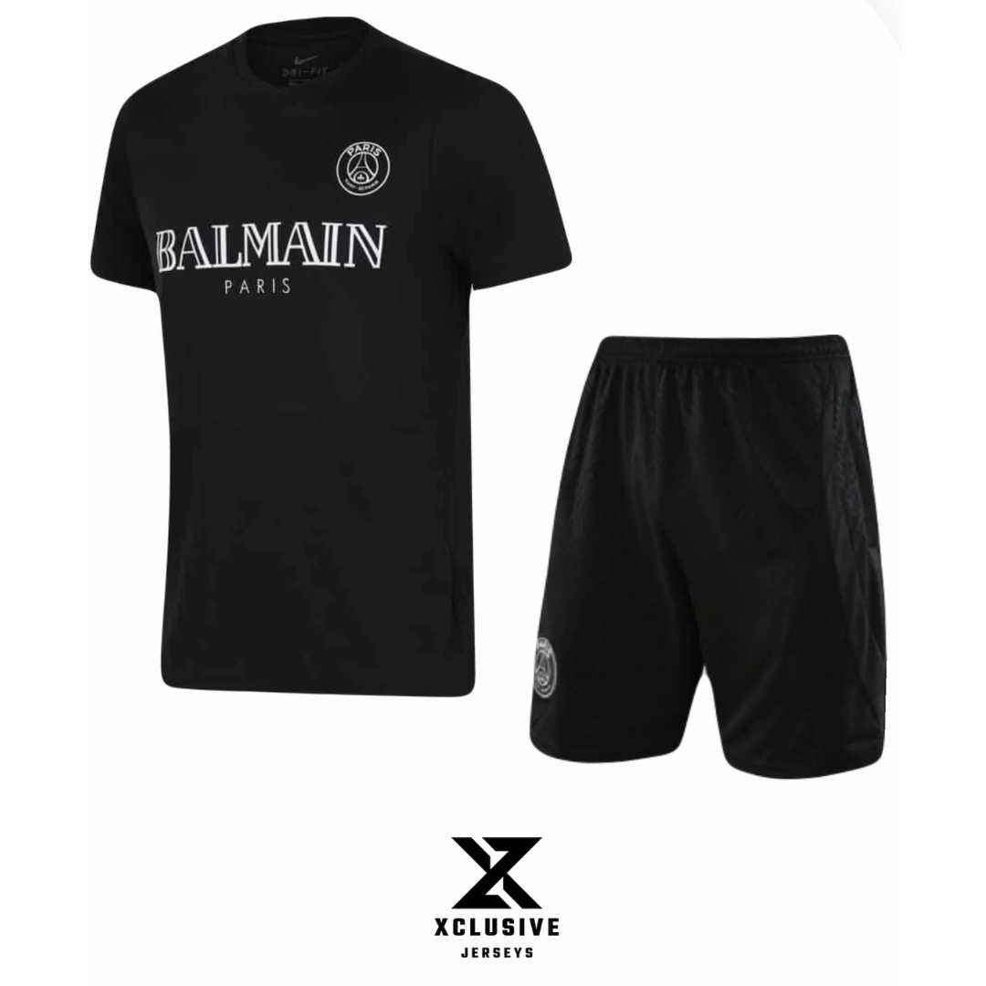PSG x BALMAIN T-Shirt & Shorts Set – Schwarz