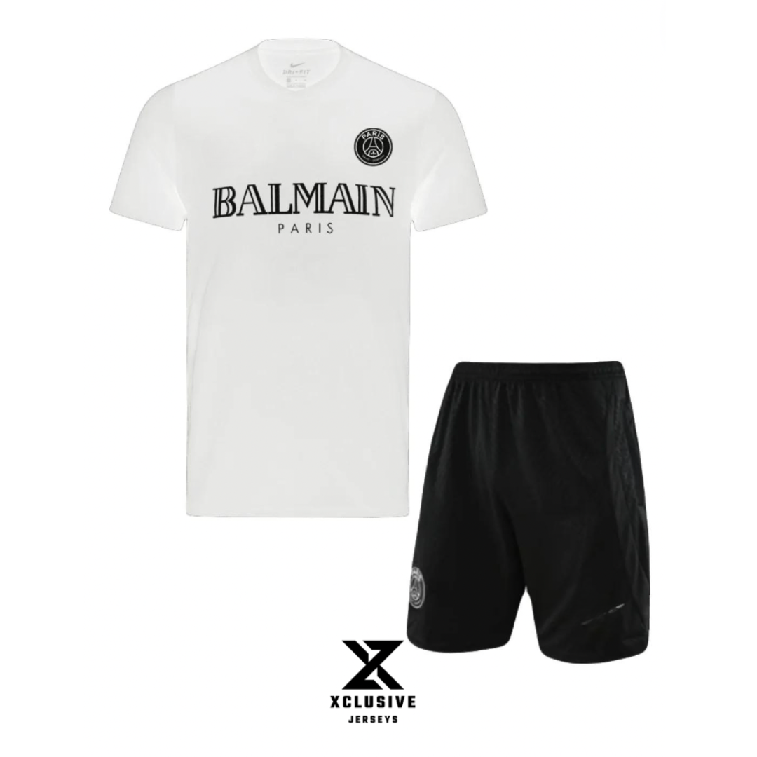 Conjunto camiseta y pantalones cortos París x BALMAIN – Blanco/Negro