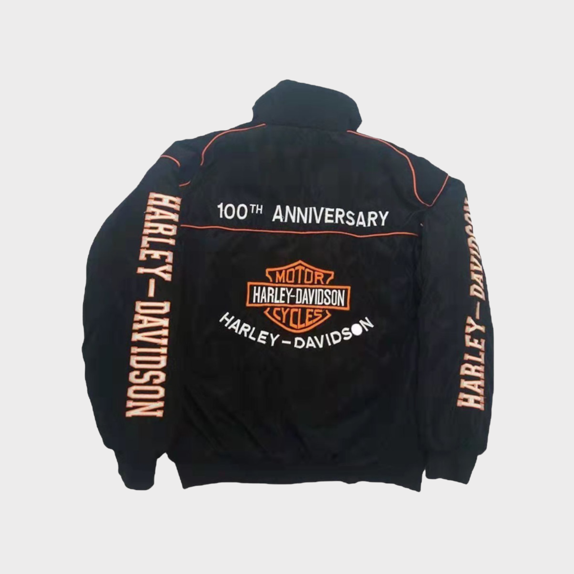 Chaqueta de Carreras Harley-Davidson negra bordada – Rompevientos vintage para motociclistas para hombre