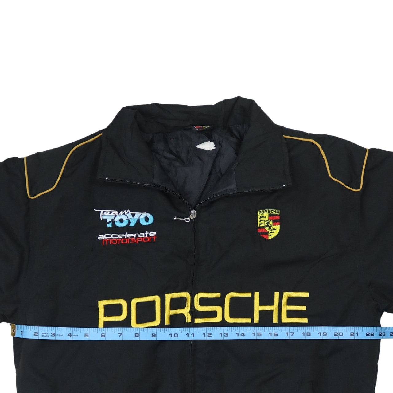 Chaqueta Nascar Porsche negra para hombre talla XLarge con logos bordados, cremallera frontal Prenda exterior de carreras